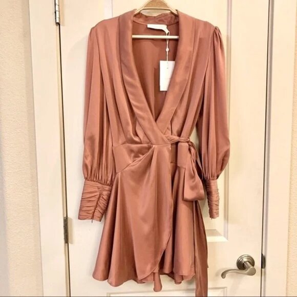 🩷 Zimmermann Silk Wrap Sash Tie Mini Dress Rose Pink AU 1 Small S - Picture 10 of 16